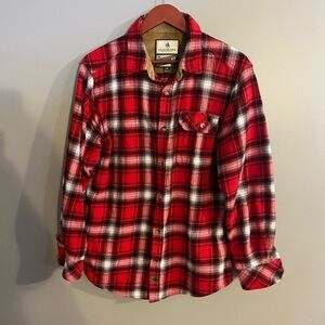 LEGENDARY Whitetail Men's Buck Camp Flannel Shirt Red,Black, white, Plaid sz MD
